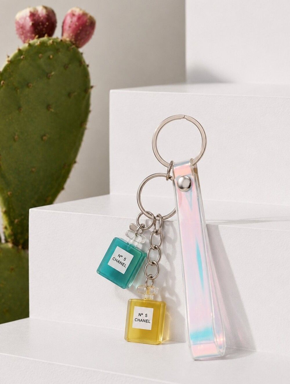 Women's Fashion Perfume Bottle Charm Keychain Bag Charms Holographic Wristlet